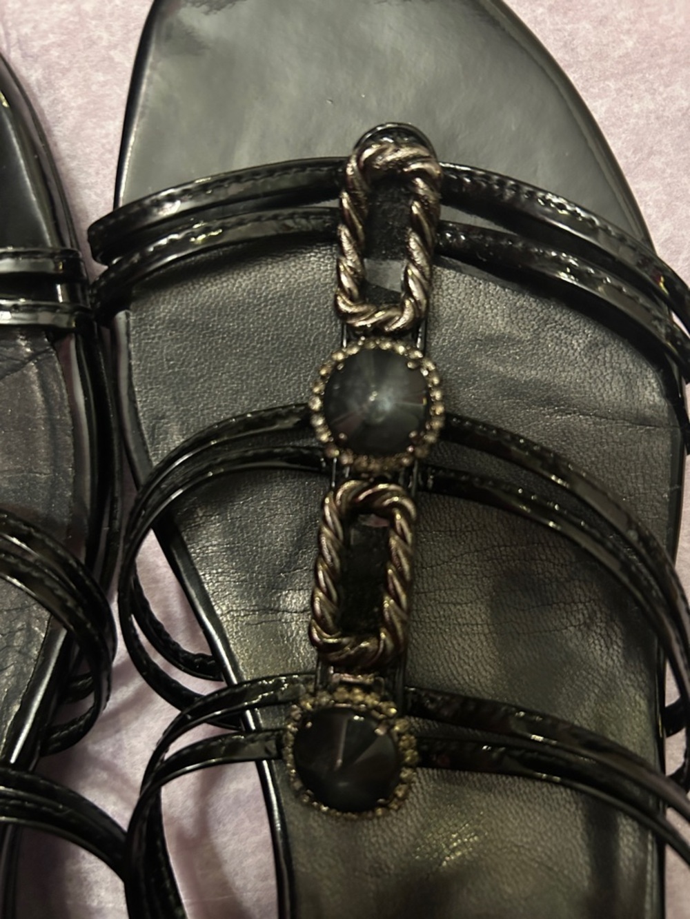 Stuart Weitzman Black Strappy Jeweled Slide Sandals Size 8.5 - Picture 4 of 4